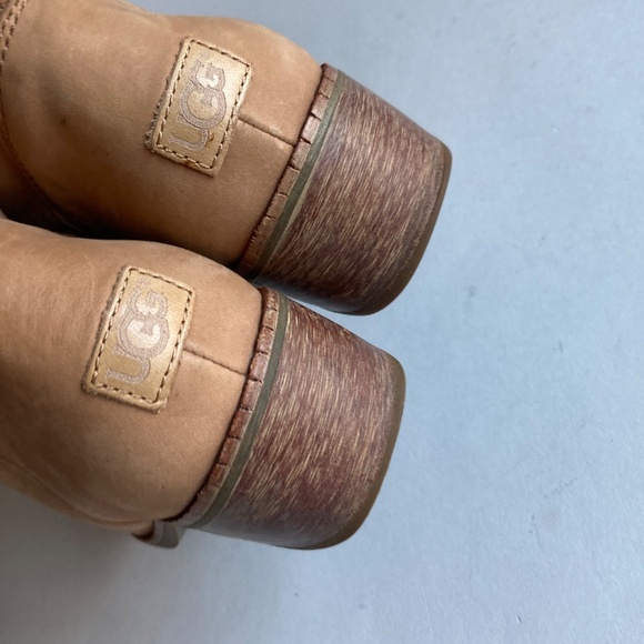 UGG Tan Suede Genuine Sheepskin Leather Rubber Outsole Mid Calf Boots size 8 - Picture 15 of 16